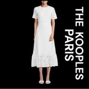 THE KOOPLES Paris Embroidered White Eyelet Cotton Midi Dress Resortwear sz 1/S